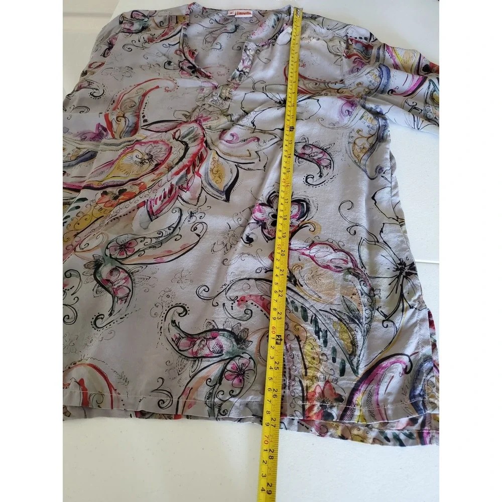 Tianello Silk Floral Tunic Top Embroidered Lace Cuffs Womens Medium Fairy - Picture 10 of 11